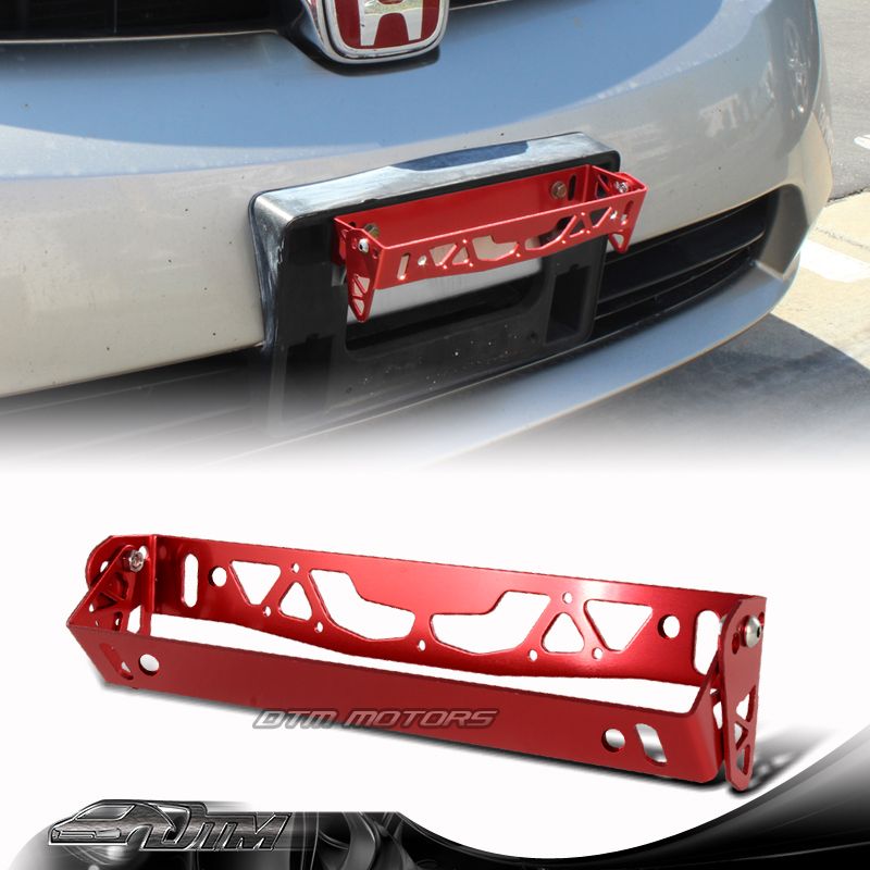 JDM RED Brushed Aluminum Front Adjustable Tilt License Plate Bracket